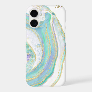*~* Rainbow Blue Mint Agate Gold Glitter Pastel