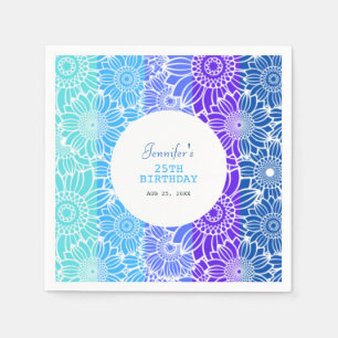 Rainbow Blue Stripes Floral Birthday  Napkin