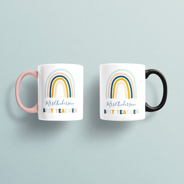 Rainbow blue yellow personalised best teacher coffee mug (Creator Uploaded)