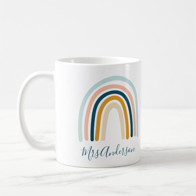 Rainbow blue yellow personalised mug cute gift (Left)