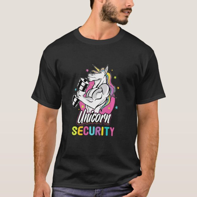 Rainbow Bodybuilder Muscle Unicorn Security T-Shirt (Front)