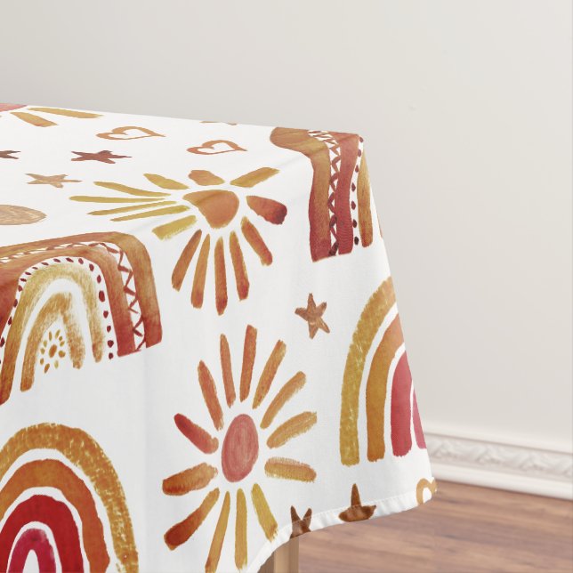 Rainbow Boho Birthday Baby Shower Gender Neutral Tablecloth (In Situ)