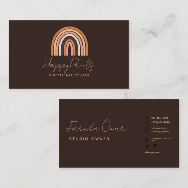 Rainbow Boho Business Card, Modern Business Card (Front/Back)