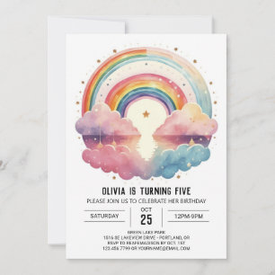Rainbow Boho Clouds Girl Birthday Invitation