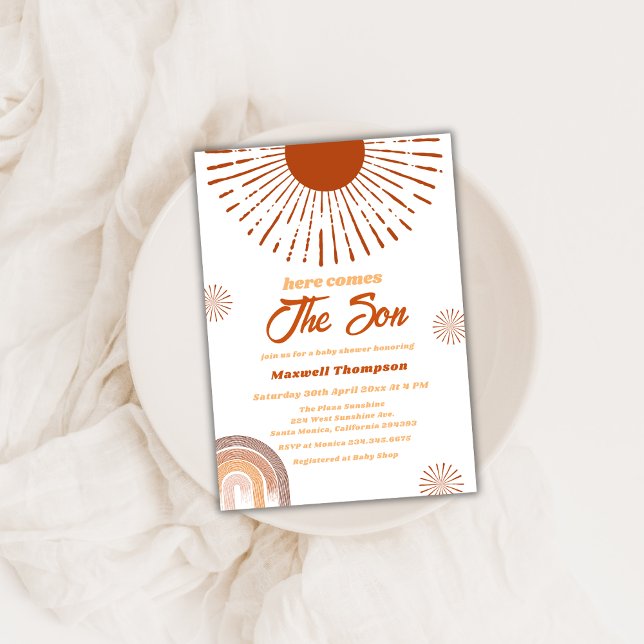 Rainbow Boho Here Comes The Son Baby Shower Invitation (Rainbow Boho Here Comes The Son Baby Shower Invitation)