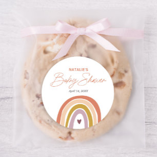 Rainbow Boho Peach Purple Baby Shower Classic Round Sticker
