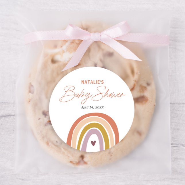 Rainbow Boho Peach Purple Baby Shower Classic Round Sticker (Creator Uploaded)