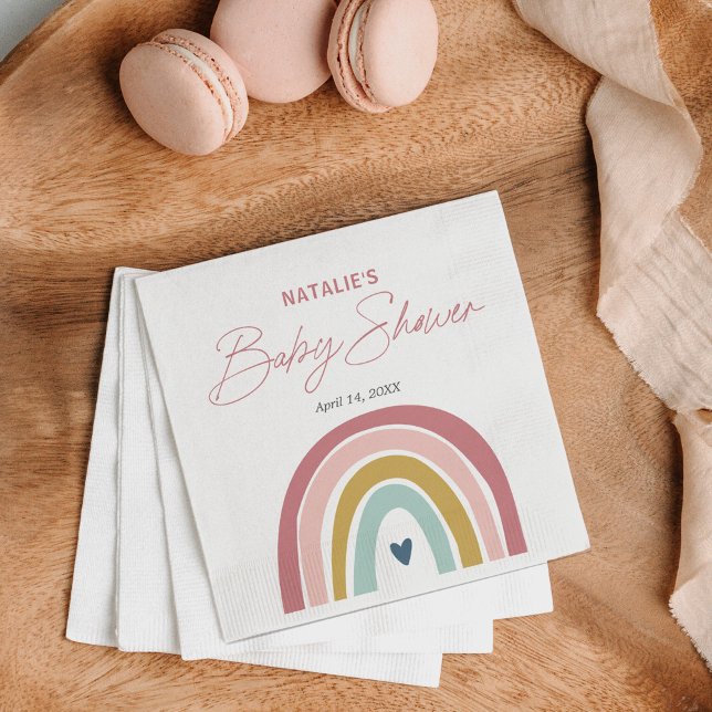 Rainbow Boho Pink Blue Baby Shower Napkin (Creator Uploaded)