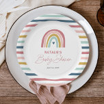 Rainbow Boho Pink Blue Baby Shower Paper Plate<br><div class="desc">Rainbow Boho Pink Blue Baby Shower paper plates features an adorable duo of rainbow in shades of pink,  blush,  mustard,  aqua and navy,  along with modern calligraphy.</div>