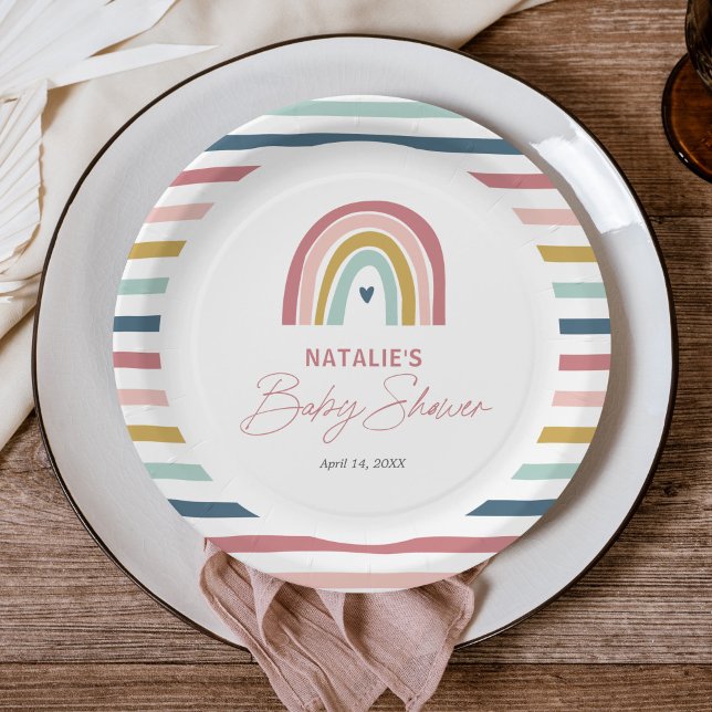 Rainbow Boho Pink Blue Baby Shower Paper Plate (Creator Uploaded)