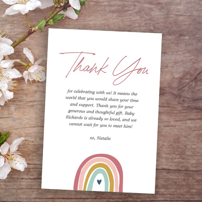 Rainbow Boho Pink Blue Baby Shower Thank You Card (Creator Uploaded)