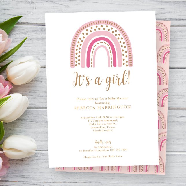 Rainbow Boho Pink Girl Baby Shower Invitation (Creator Uploaded)