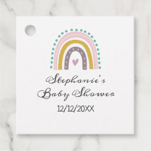 Rainbow, Boho, Pink, Teal, Hearts Baby Shower Favour Tags
