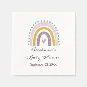 Rainbow, Boho, Pink, Teal, Hearts, Baby Shower Napkin