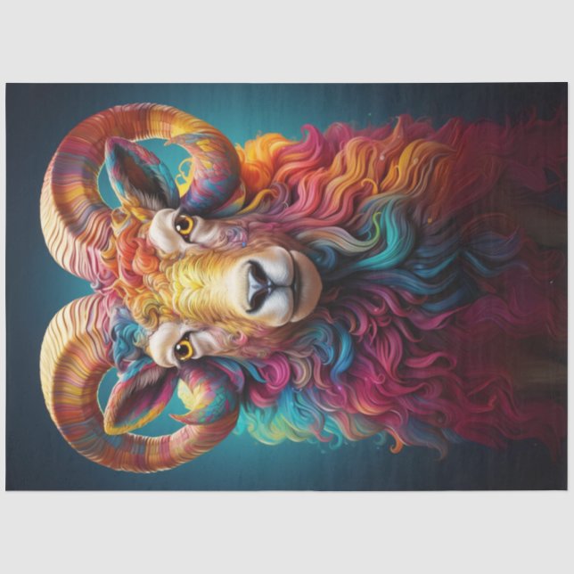 Rainbow Boho Ram Decoupage  Tissue Paper (Front)