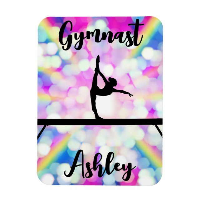 Rainbow Bokeh Blast Gymnastics Beam Personalised  Magnet (Vertical)