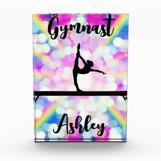 Rainbow Bokeh Blast Gymnastics Beam Personalised   Photo Block (Front)