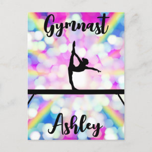 Rainbow Bokeh Blast Gymnastics Beam Personalised Postcard