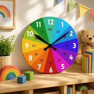 Rainbow Bold Colour Palette Learn to Tell Time Kid Round Clock