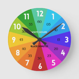 Rainbow Bold Colour Palette Learn to Tell Time Kid Round Clock