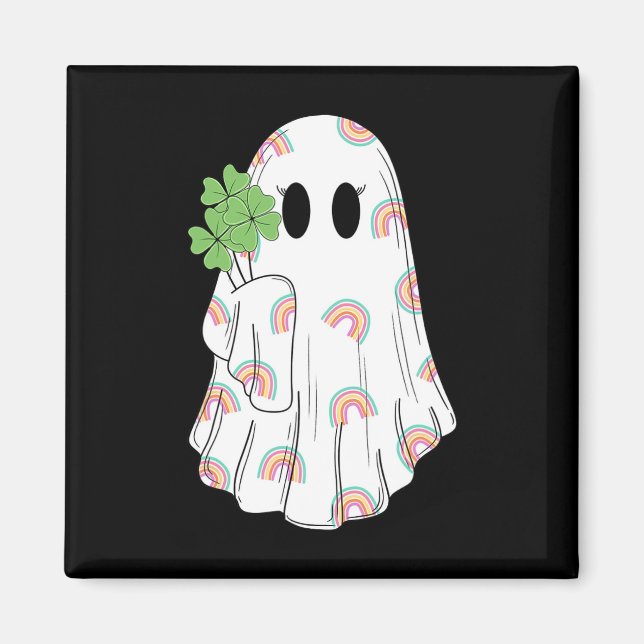 Rainbow Boo Shamrock Ghost St Patrick's Day Spooky Magnet (Front)