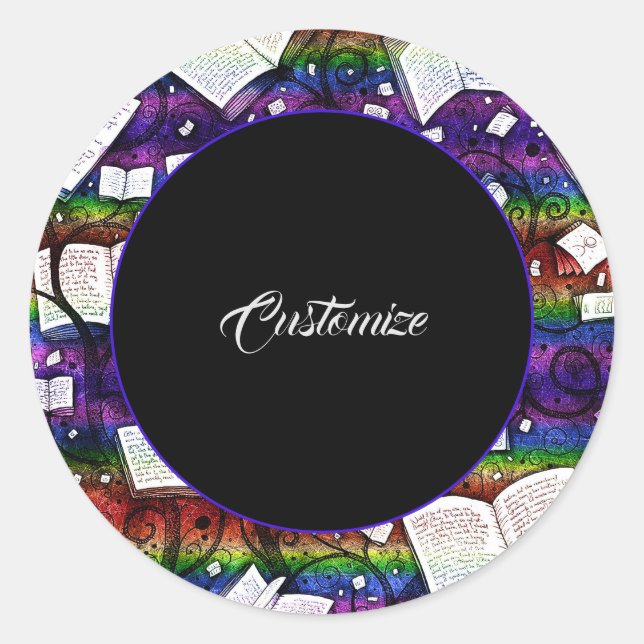 Rainbow Books Background Classic Round Sticker (Front)