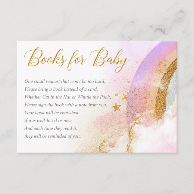 Rainbow books for baby, girl baby shower enclosure card (Front)