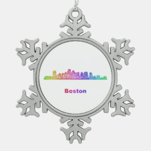 Rainbow Boston skyline Snowflake Pewter Christmas Ornament