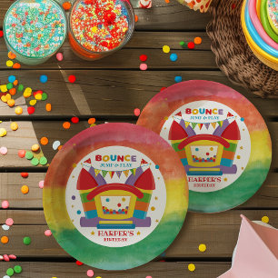 Rainbow Bounce House Birthday Party Paper Plate