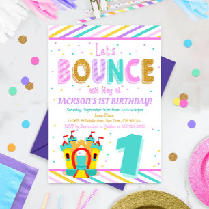 Rainbow Bounce House - Jump First Birthday Party Invitation