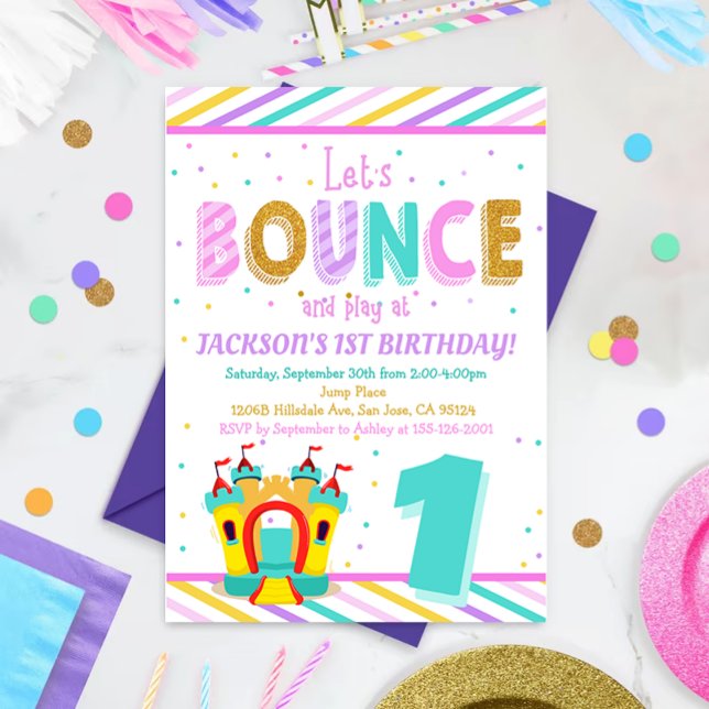 Rainbow Bounce House - Jump First Birthday Party Invitation (Creator Uploaded)