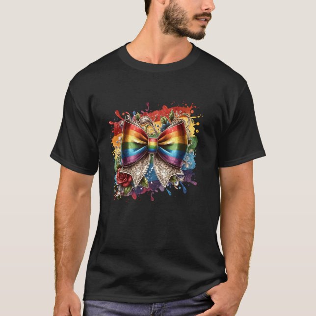 Rainbow Bow Paint Brush Strokes and Splatters Grap T-Shirt (Front)