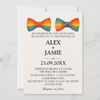 Rainbow Bow Tie LGBT Gay Wedding Invitation