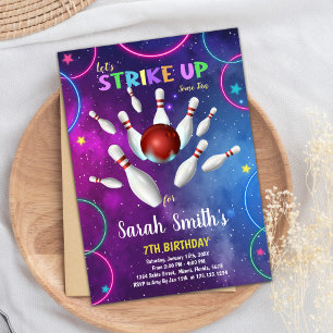 Rainbow Bowling Birthday Invitations