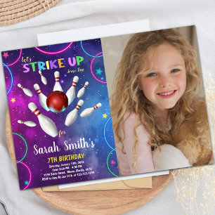 Rainbow Bowling Birthday Invitations w photo