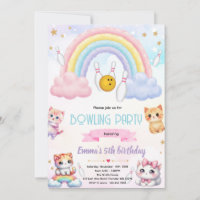 Rainbow bowling cat party invitation