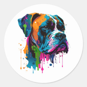 Rainbow Boxer Dog Colourful Boxer Dog Graphic T-Sh Classic Round Sticker