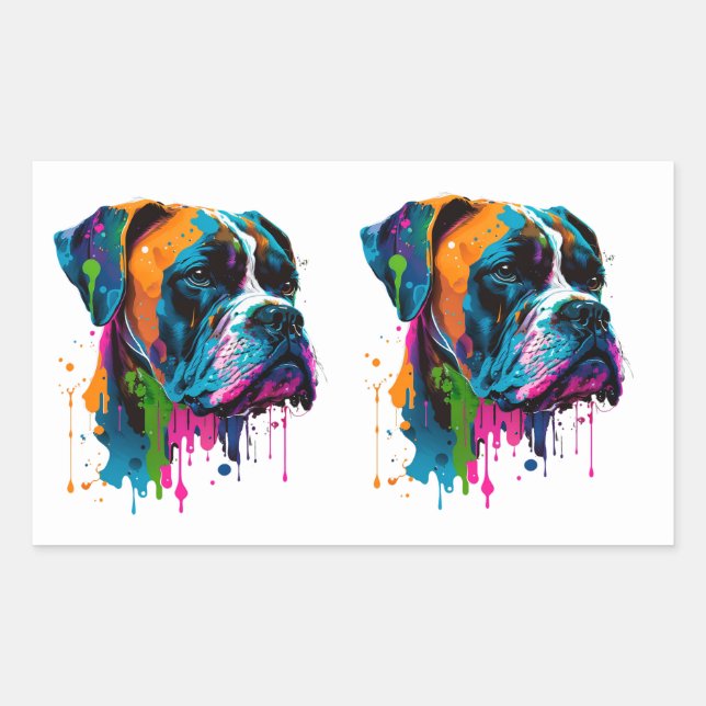 Rainbow Boxer Dog Colourful Boxer Dog Graphic T-Sh Rectangular Sticker (Front)