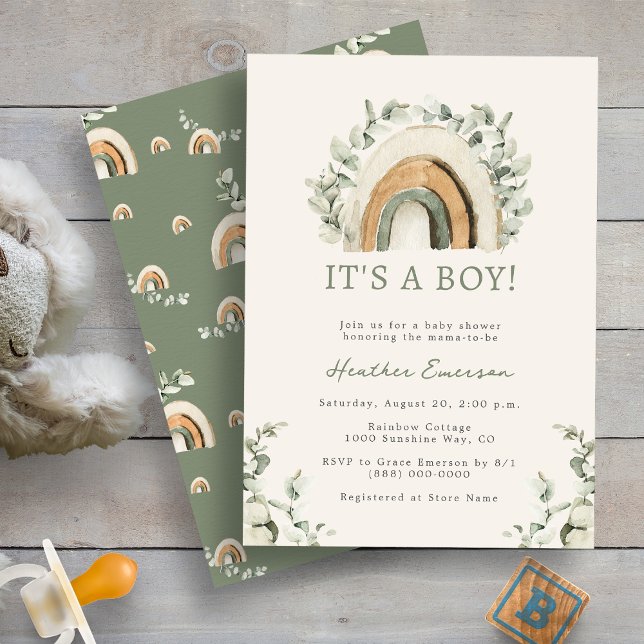 Rainbow Boy Baby Shower Invitation (Boho Rainbow Boy Baby Shower Invitation by Painted Paperie
)