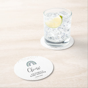 Rainbow Boy Baby Shower Welcome Round Paper Coaster
