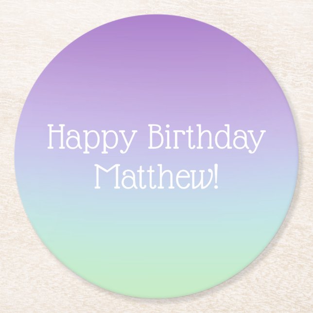 Rainbow Boy Birthday Party Round Paper Coaster (Front)
