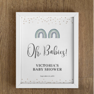 Rainbow Boy Twins Baby Shower Welcome Sign