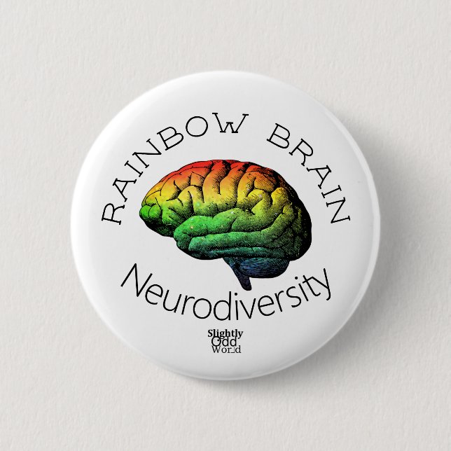 "Rainbow Brain" Neurodiversity/ Autism/ ADHD 6 Cm Round Badge (Front)