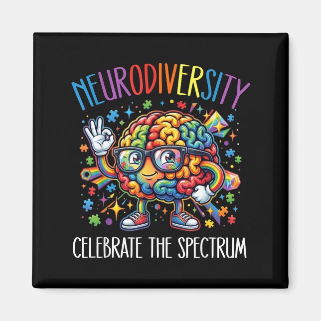 Rainbow Brain Neurodiversity Brain Autism Magnet (Front)