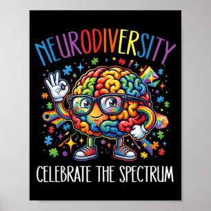 Rainbow Brain Neurodiversity Brain Autism Poster