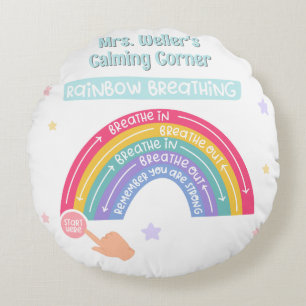 Rainbow Breathing exercise for calming corner Round Cushion