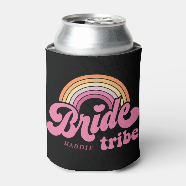Rainbow Bride Tribe Retro Personalised Can Cooler (Can Front)