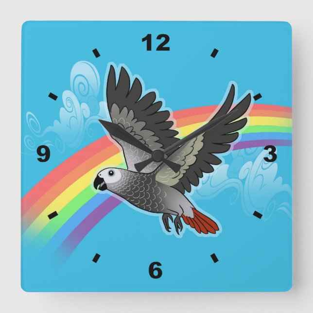 Rainbow bridge african grey parrot square wall clock (Front)