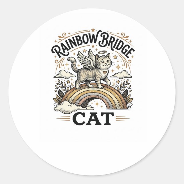 Rainbow Bridge Cat Cat Memorial Rainbow Bridge Vin Classic Round Sticker (Front)