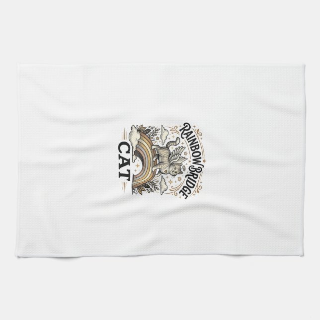Rainbow Bridge Cat Cat Memorial Rainbow Bridge Vin Tea Towel (Horizontal)